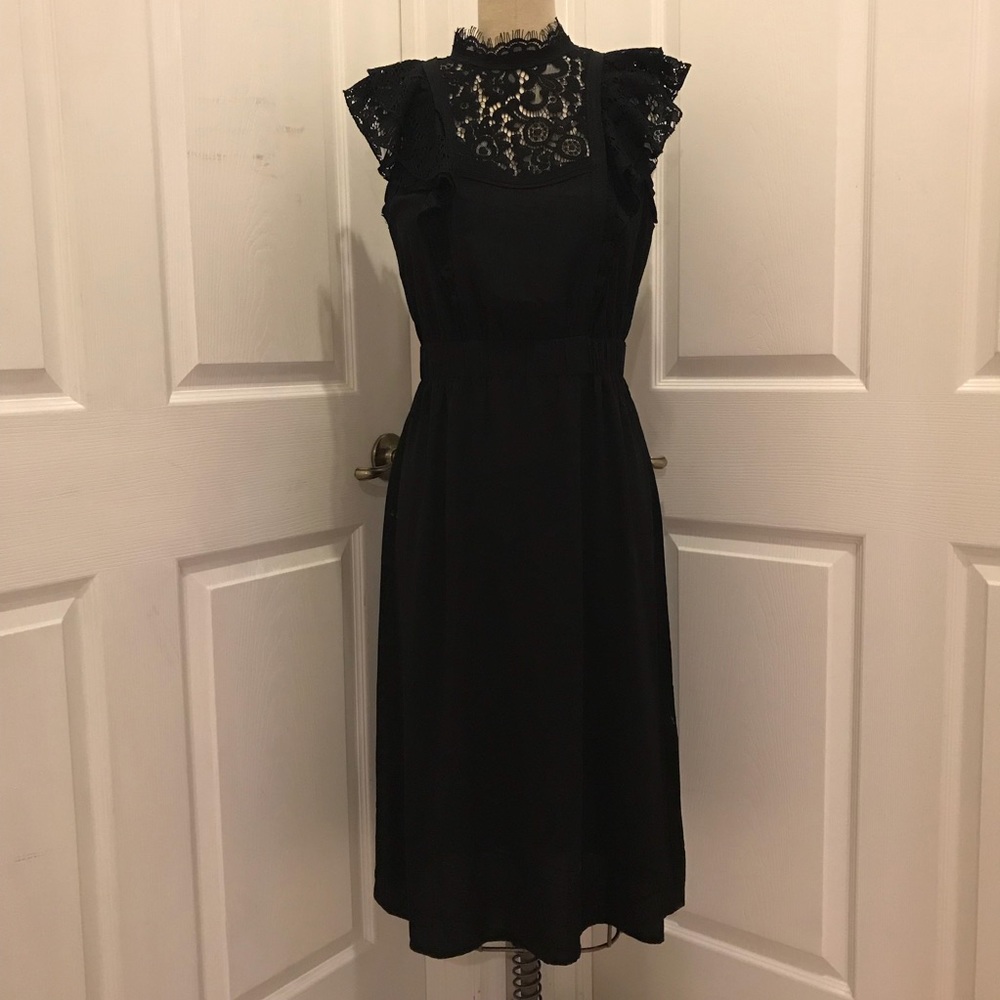 H&M Black Crepe and Lace Midi Dress